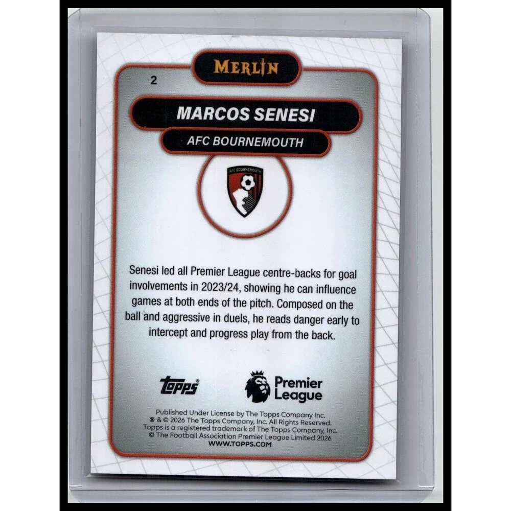 2026 Merlin Premier League Marcos Senesi #2 AFC Bournemouth Black Refractor #/10
